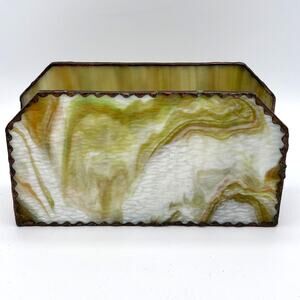 Letter Holder Green Brown Marbled textured plastic with copper trim